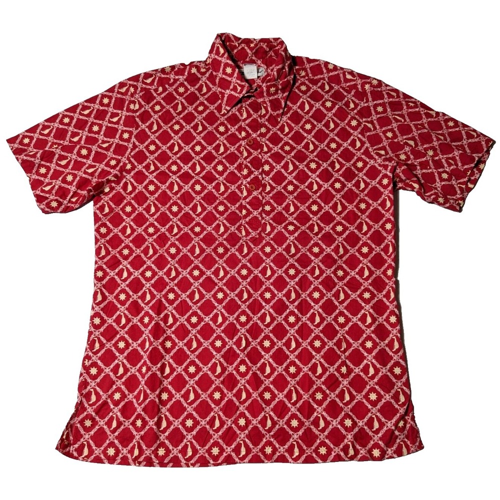 VTG TORI RICHARD 1/2 Button Pullover Men Large Red NAUTICAL Shirt Made In USA